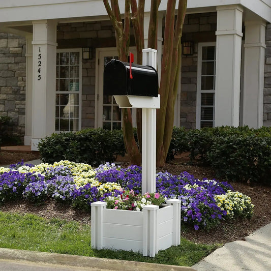 Mailbox Post With Planter Box For Exterior Outdoor Use