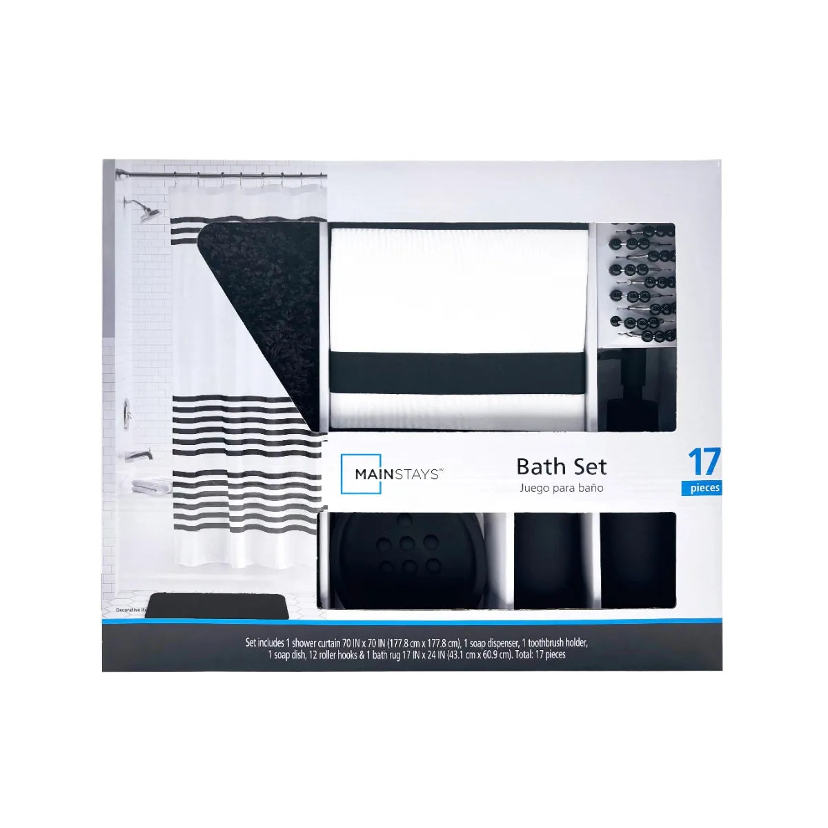 Shower Curtain Set with Polyester Material and Stripes Design