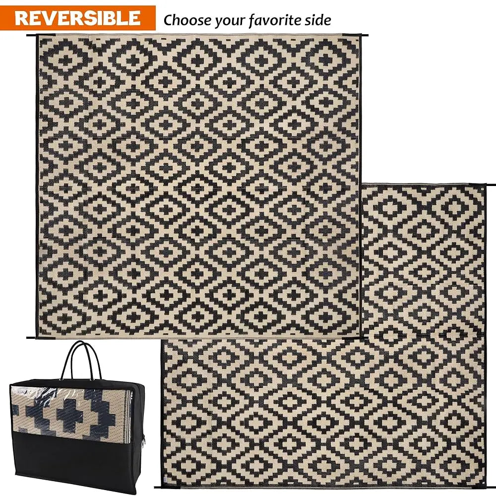 Waterproof Outdoor Rug 8X8 Ft, Plastic Reversible Rug, Modern Area Rug, Large Floor Mat For Outdoors, Rv, Patio, Backyard,