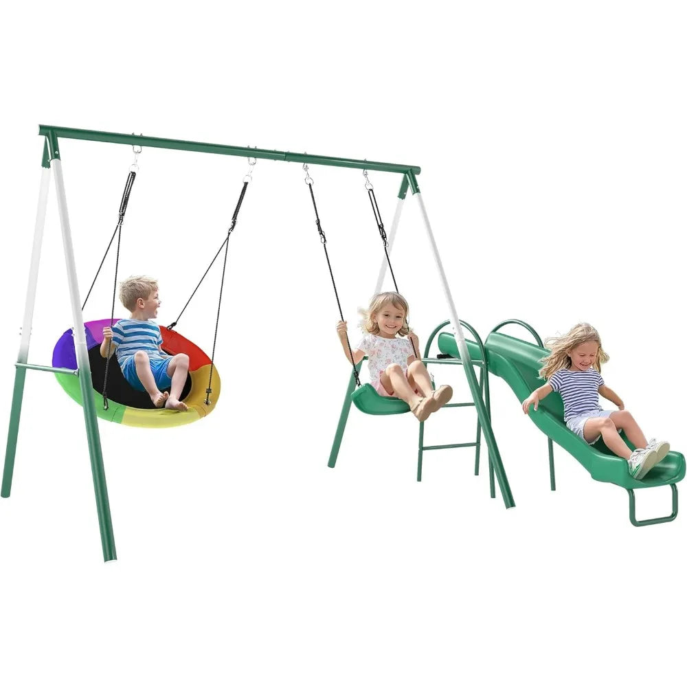 Swing Set With Heavy-Duty Alloy Steel A-Frame Outdoor Playground