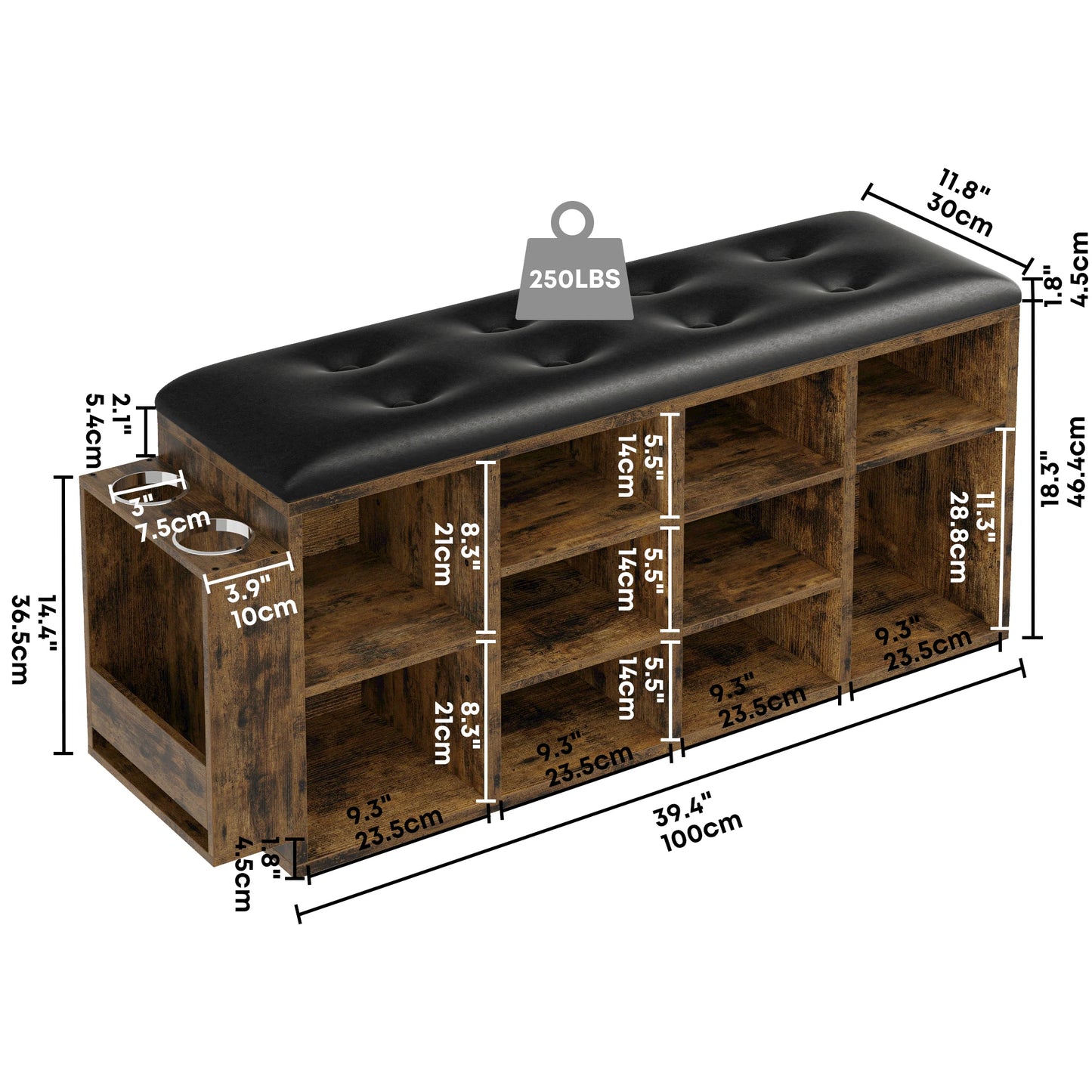 Ironck Shoe Bench With PU Leather, 10 Cubby Storage Entryway