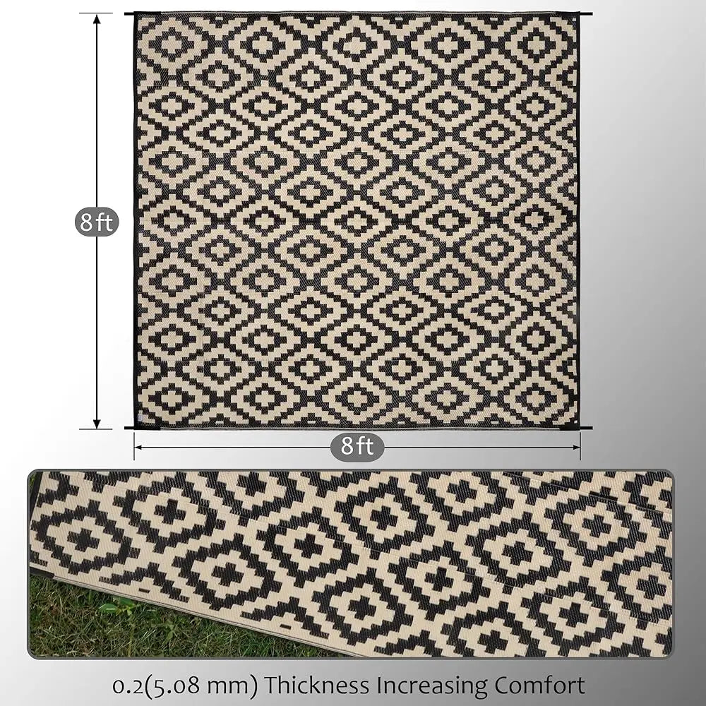 Waterproof Outdoor Rug 8X8 Ft, Plastic Reversible Rug, Modern Area Rug, Large Floor Mat For Outdoors, Rv, Patio, Backyard,