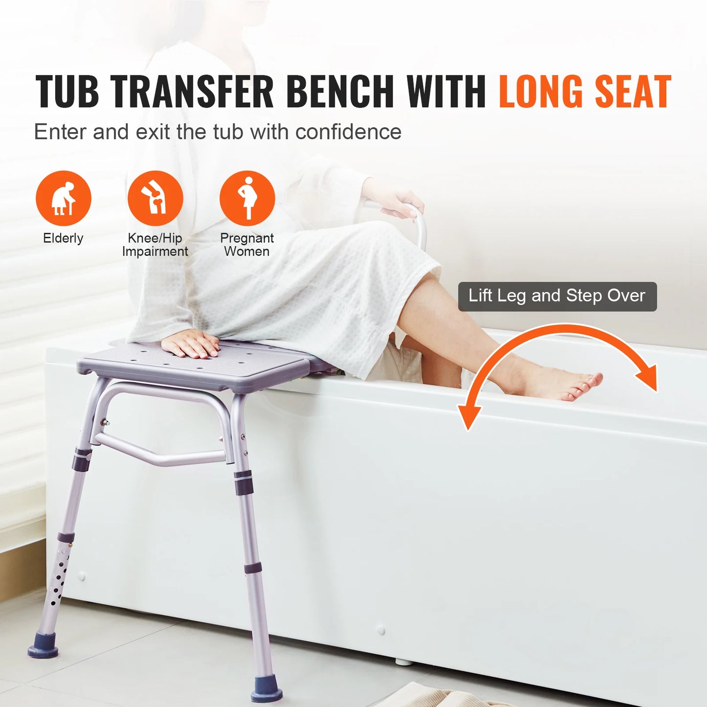 SucceBuy Tub Transfer Bench Aluminum Bath Seat With Armrest