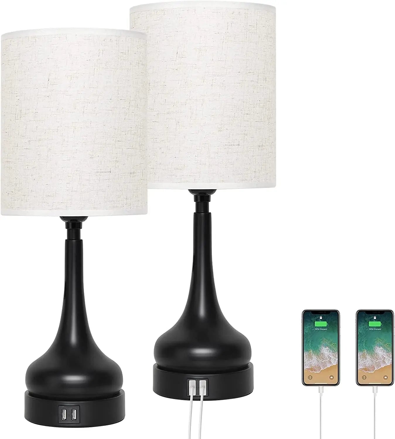 Bedside Table Lamps Set With Touch Control USB Charging Ports