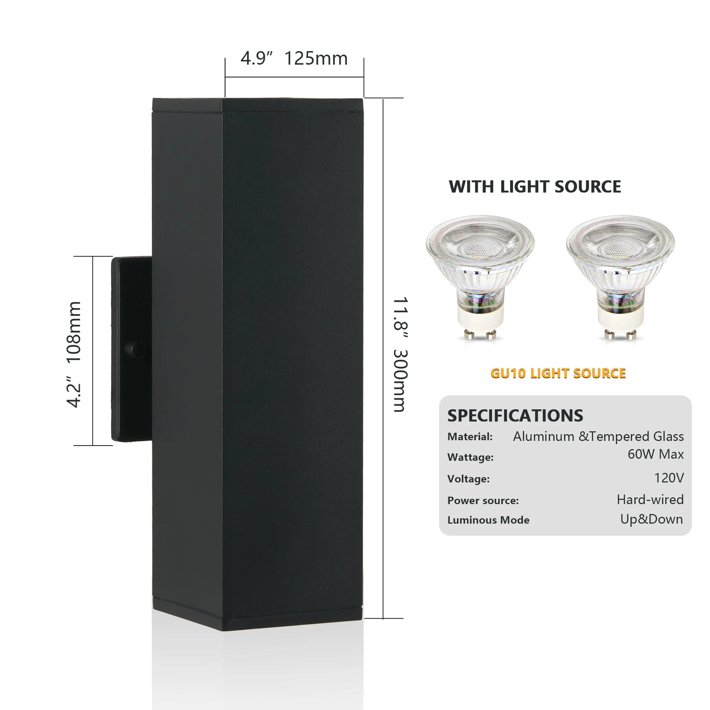 ARLGSITE Outdoor Wall Light IP65 Aluminum Gu10 Up Down Sconce