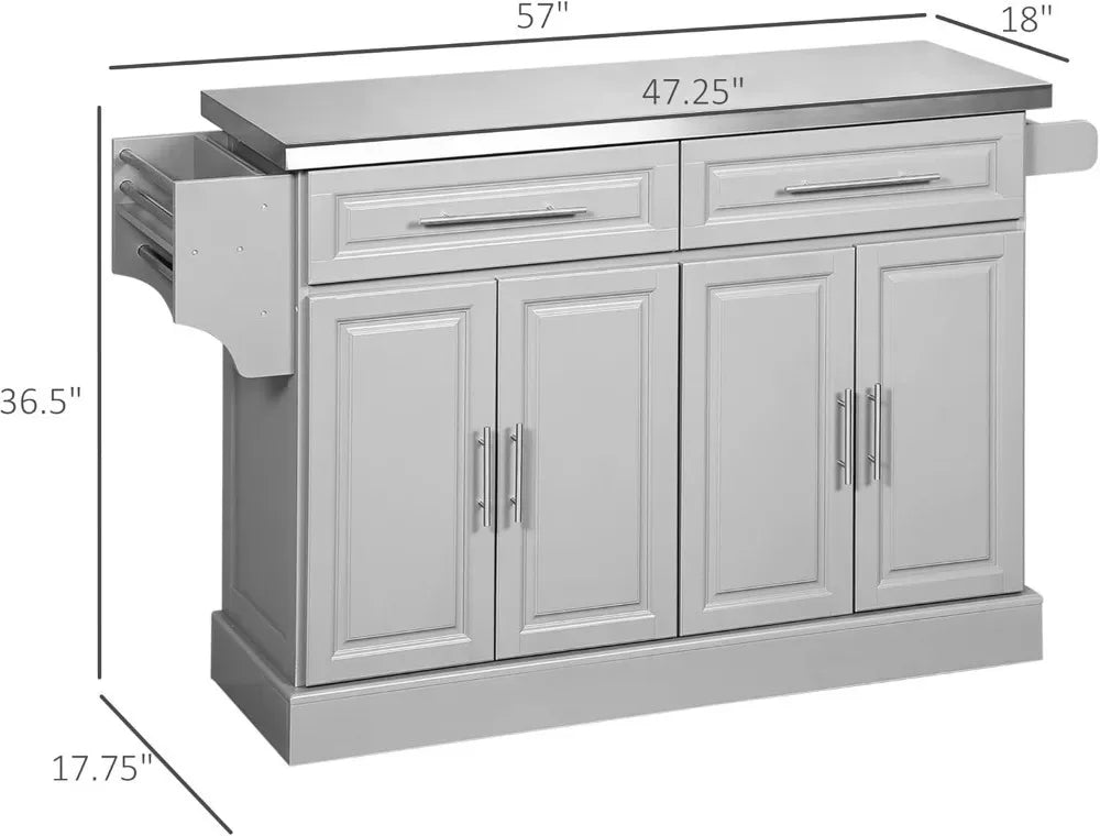 Rolling Kitchen Island Cart With Stainless Steel Top