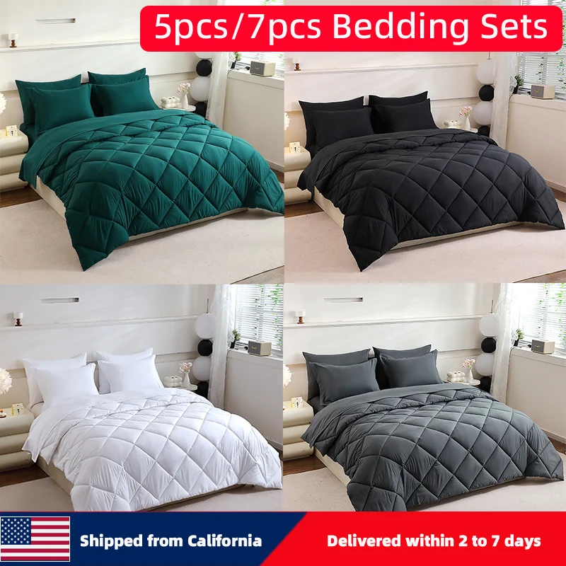 EasYum Bedding Set 7-Piece Brushed 100% Polyester Solid