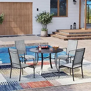 Outdoor Patio Dining Set with All-Weather Rattan and Wood Table Top