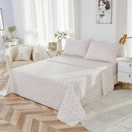 LISSTHERCN Fitted Sheet Set 4pcs 100 Percent Egyptian Cotton Flower Pattern