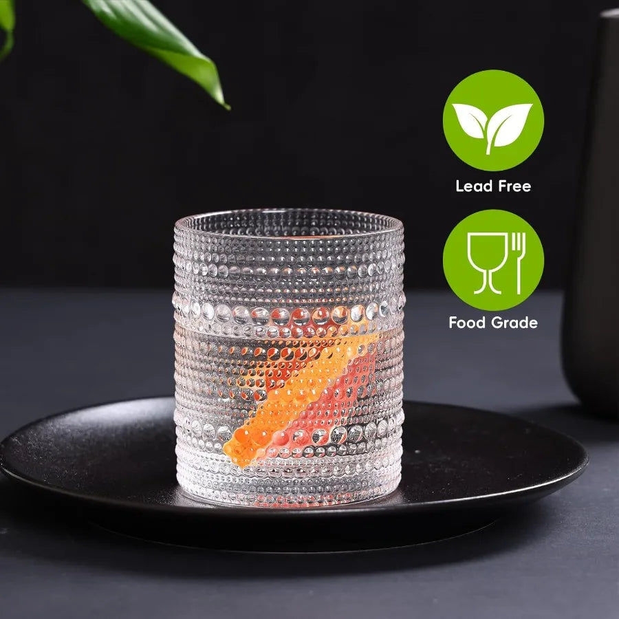 Hobnail Drinking Glasses Clear Embossed Set Of 12