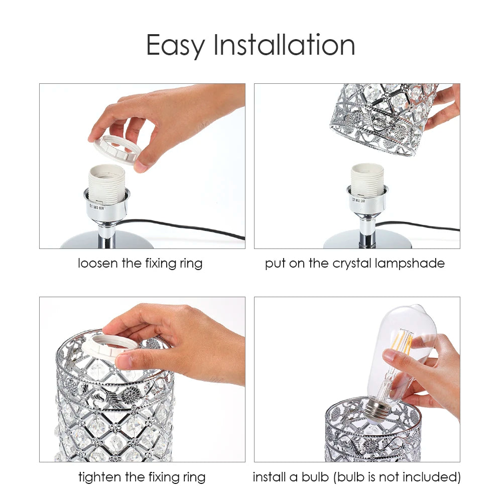 Tomshine Crystal Bedside Table Lamp With Dual USB Ports