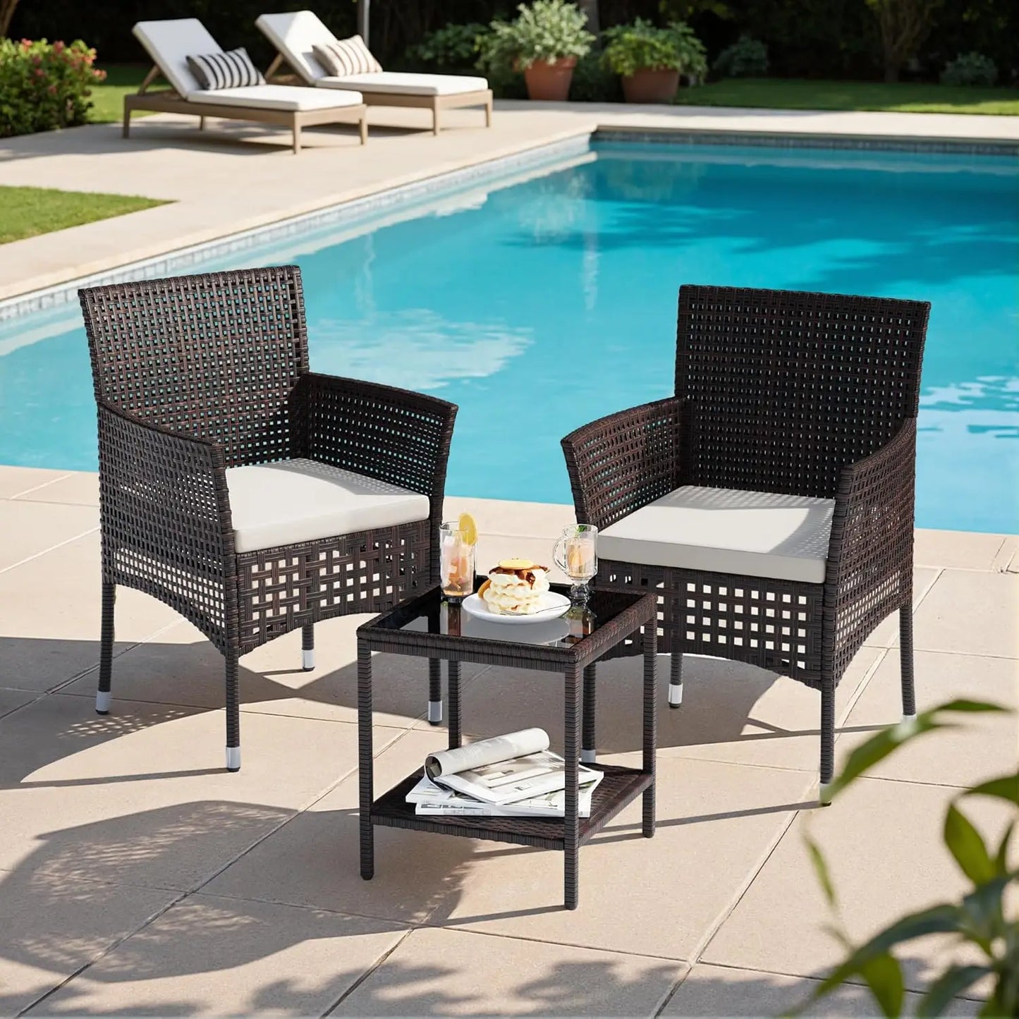 Outdoor Patio Set Wicker Chairs With Glass Top Coffee Table