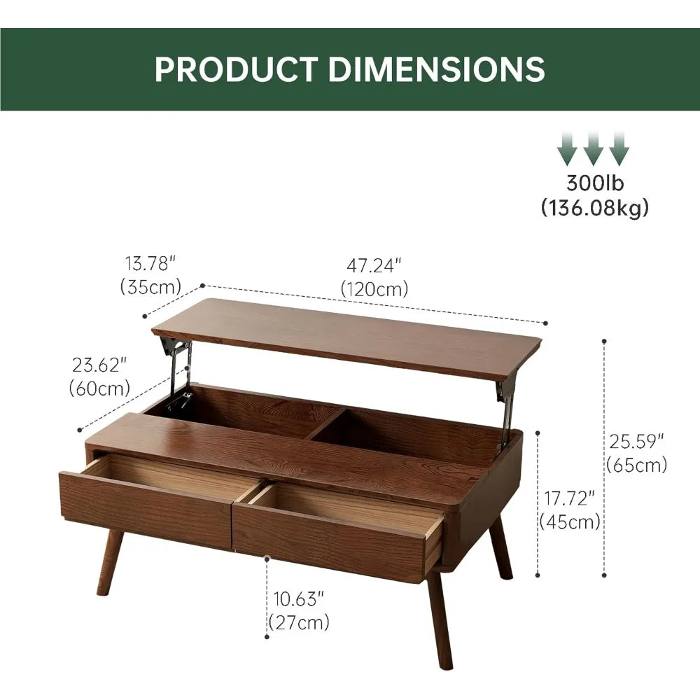 Lift Top Coffee Table With Solid Oak Storage Drawers