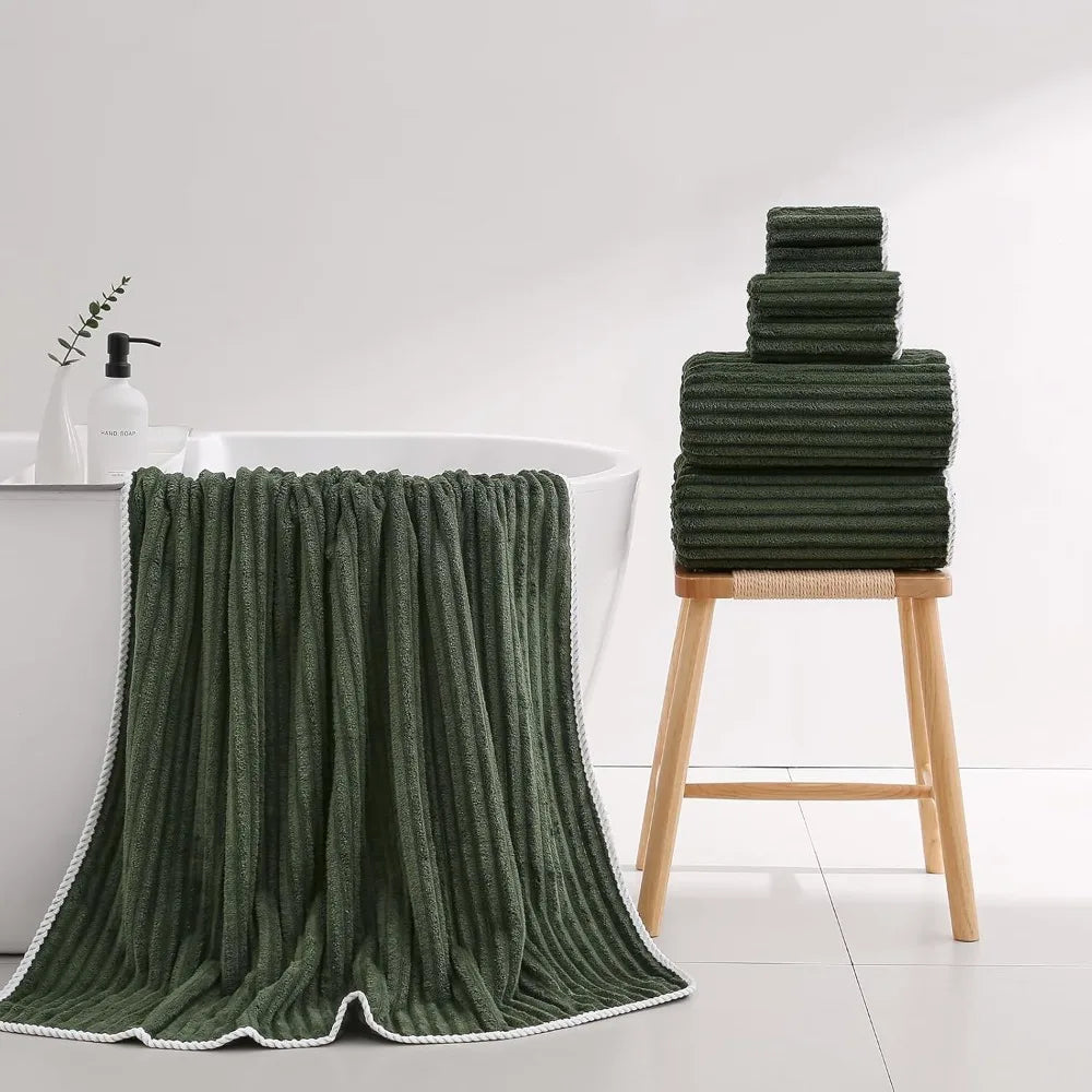 Bath Towel Set Striped Bamboo Fiber Towels Soft Absorbent