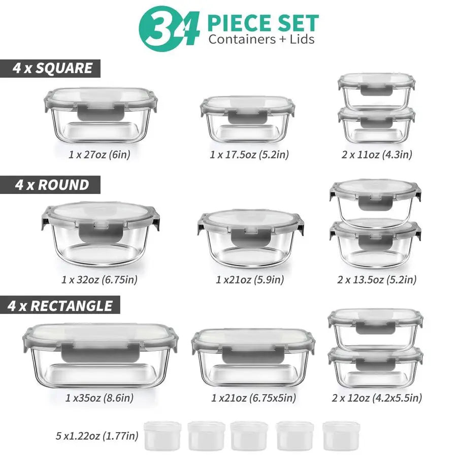 Glass Food Storage Containers With Airtight Lids Set