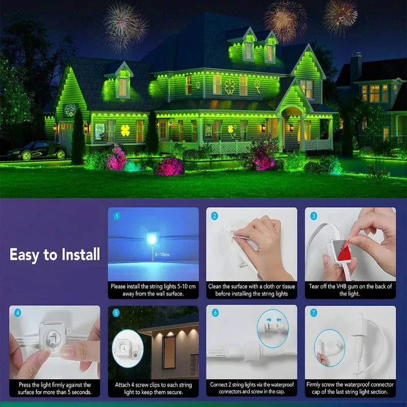MIMIRG Outdoor RGBIC LED String Lights with App Control