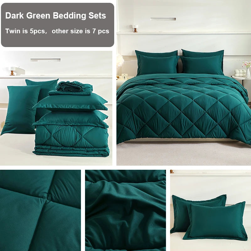 EasYum Bedding Set 7-Piece Brushed 100% Polyester Solid
