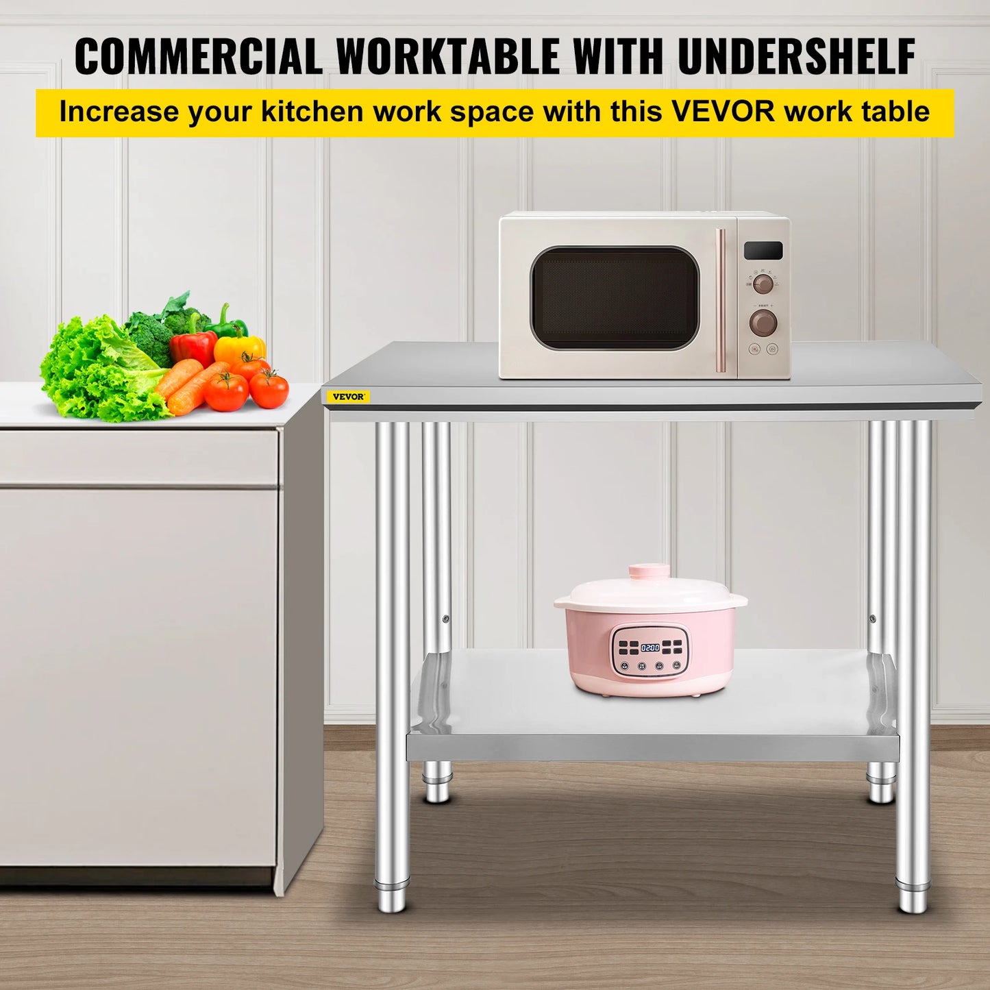Kitchen Work Bench Stainless Steel Undershelf 330LBS Capacity