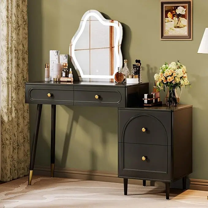 XMSJ Vanity Table With Lighted Mirror And 4 Drawers