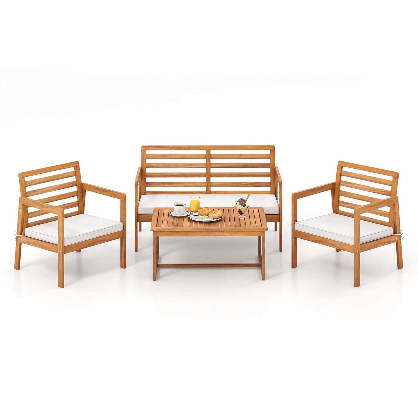 HOMASIS 4-Piece Acacia Wood Patio Furniture Set With Cushions