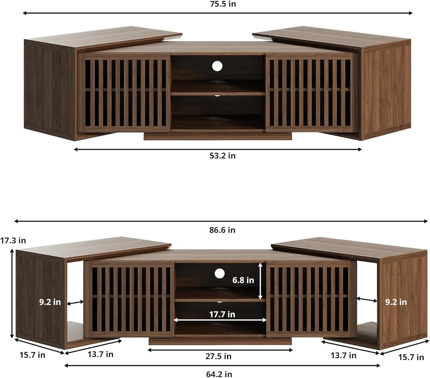 IRONCK TV Stand Adjustable With Open Storage Shelves