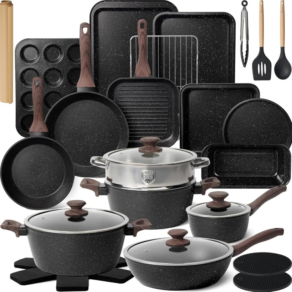 Ions Non-Stick Pots and Pans Set with Bakelite Handles