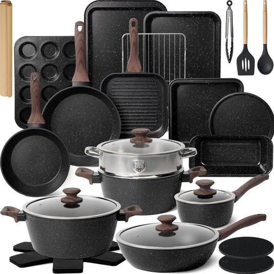 Ions Non-Stick Pots and Pans Set with Bakelite Handles