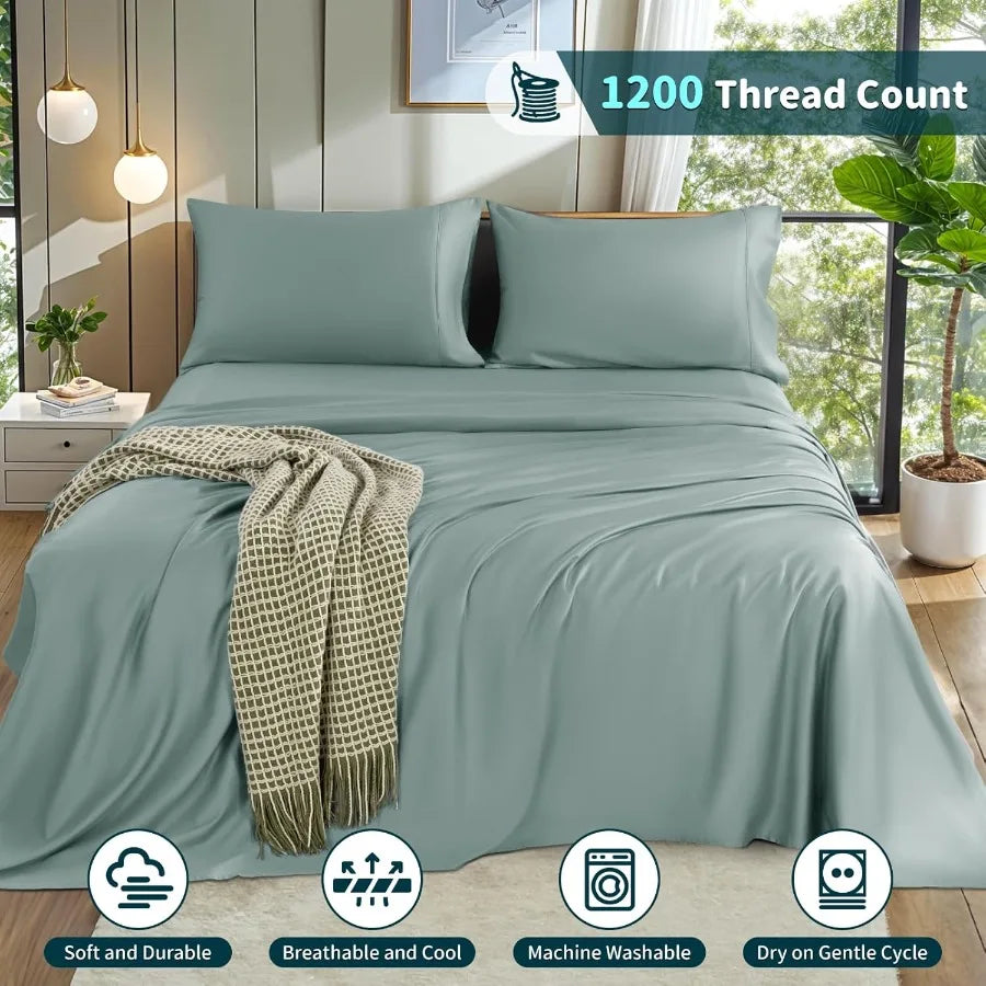 Bed Sheets Set 1200 Thread Count Cotton DeepPocket