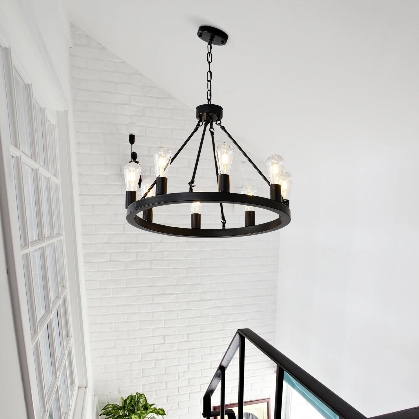 Chandelier Wagon Wheel 6-Light Farmhouse Modern Design