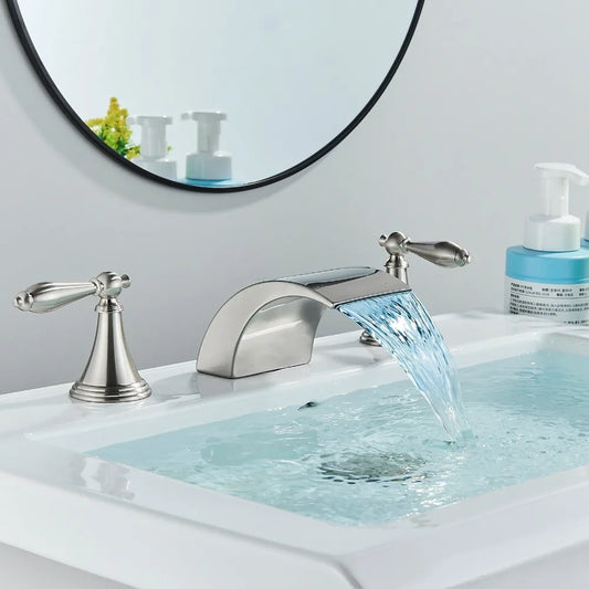 Faucet LED Wide-Spread Mixer Tap For Bathroom Sink