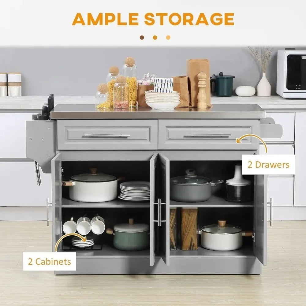 Rolling Kitchen Island Cart With Stainless Steel Top