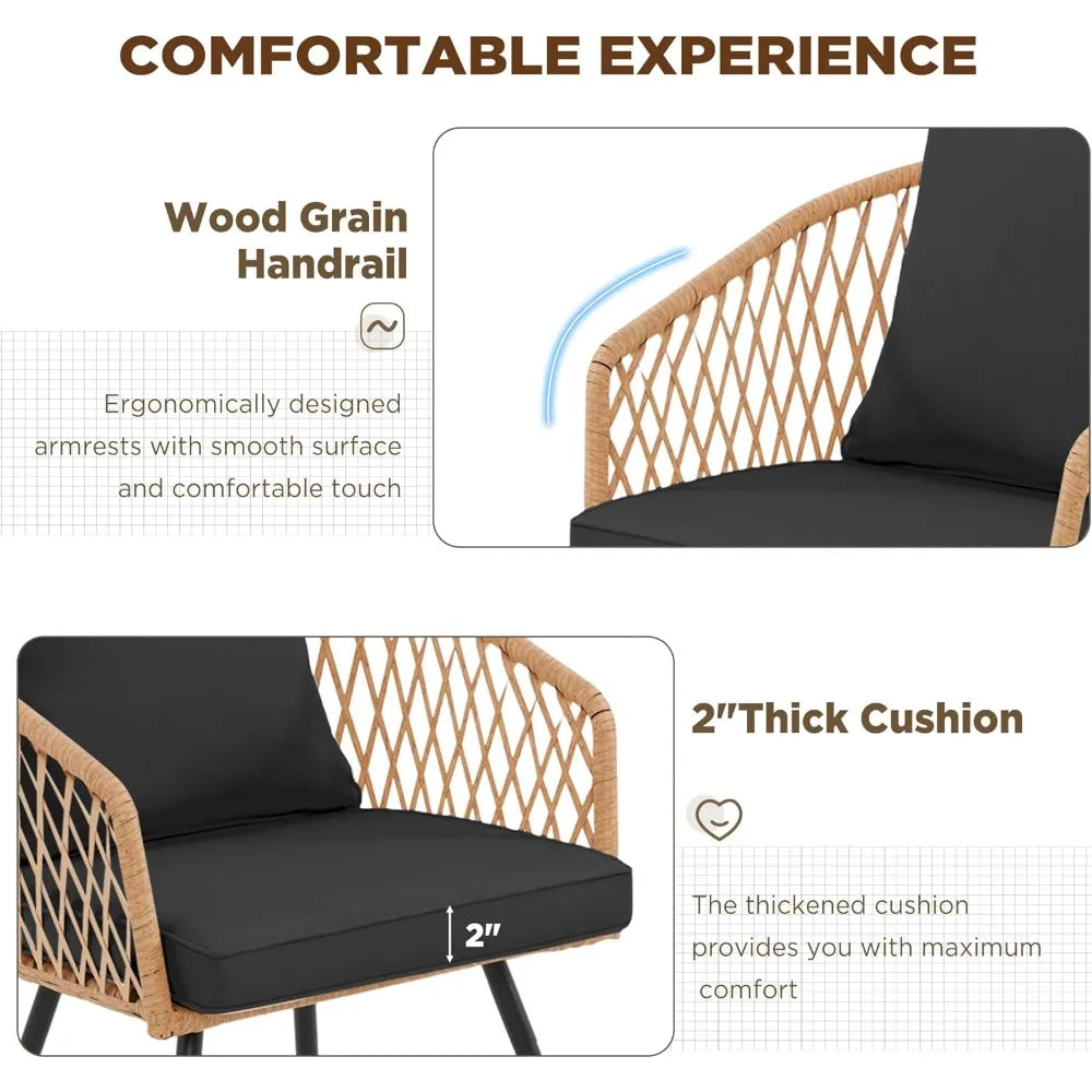 Outdoor Patio Dining Set with All-Weather Rattan and Wood Table Top