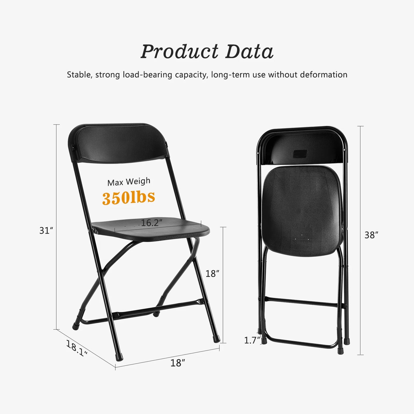 JHK Plastic Folding Chair Lightweight 330Lb Load Capacity