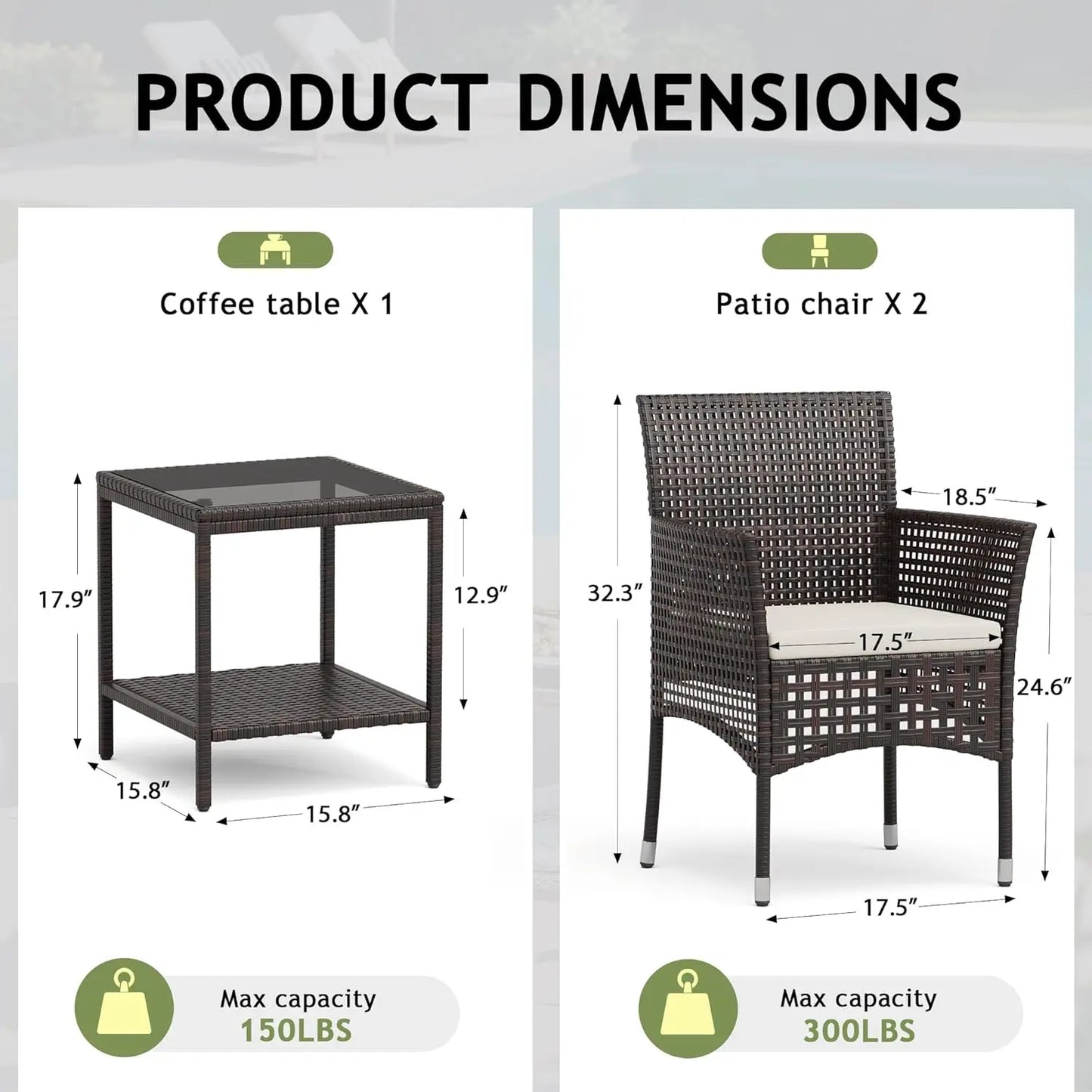 Outdoor Patio Set Wicker Chairs With Glass Top Coffee Table