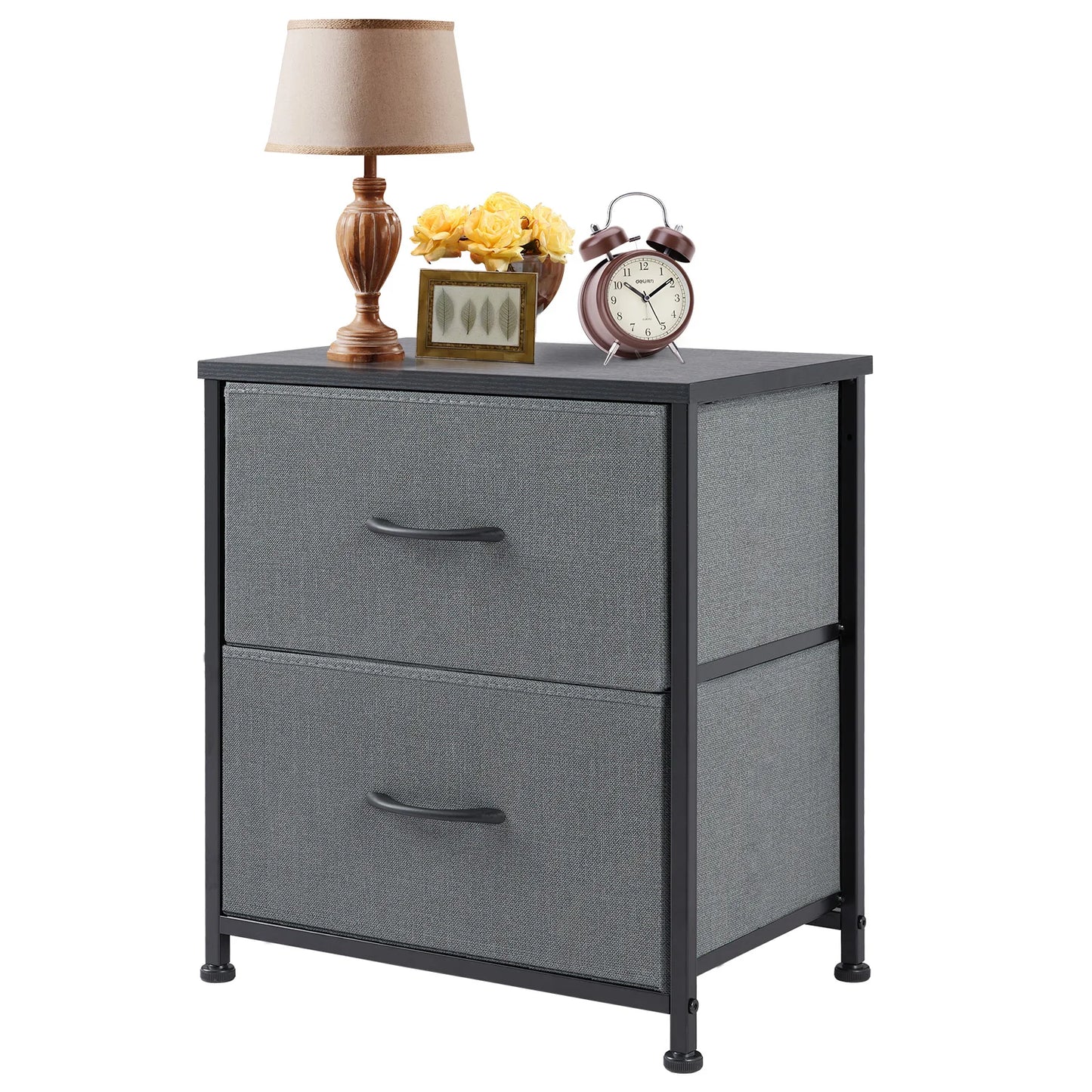 JHK Modern Morocco Style Nightstand With Two Fabric Drawers