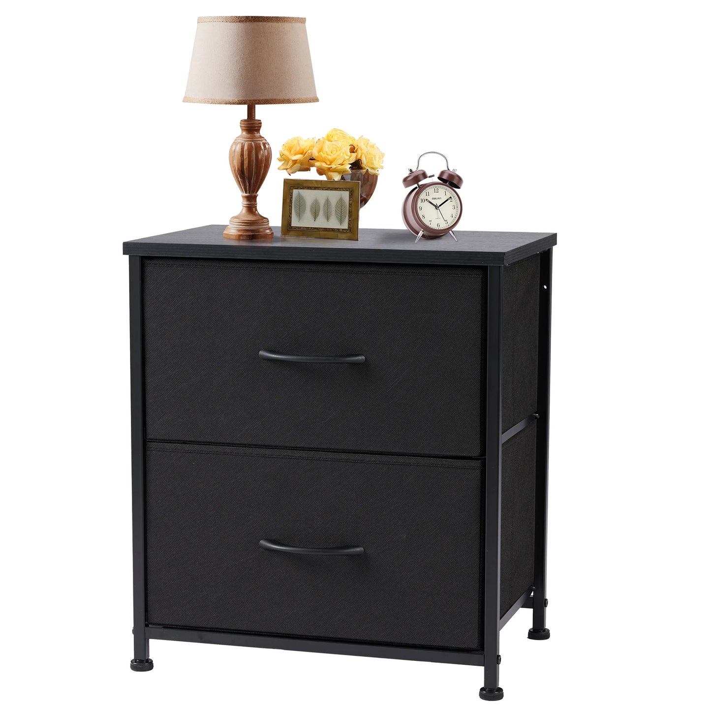 JHK Modern Morocco Style Nightstand With Two Fabric Drawers