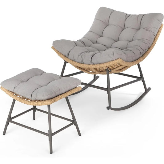 Outdoor Egg Chair With Ottoman For Patio Lounge Seating