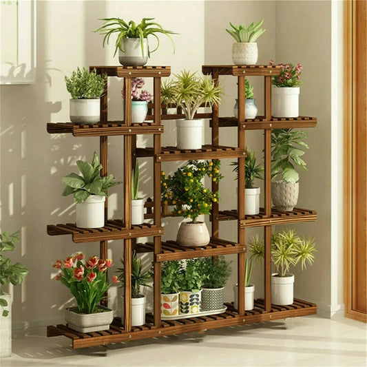 Hign-concerned Large 11-Tier Wooden Plant Stand Garden Shelf