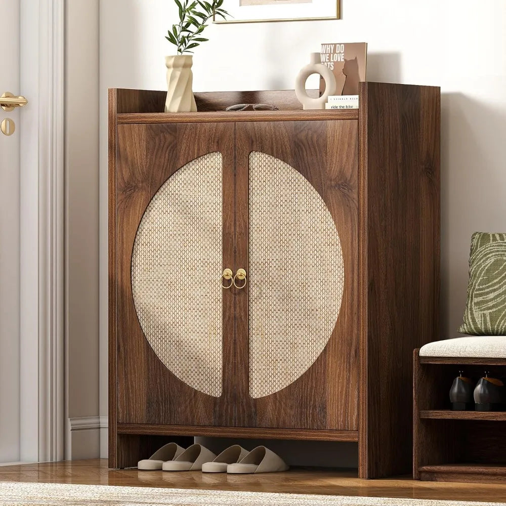 MKDK Shoe Storage Cabinet With Adjustable Shelves Rattan