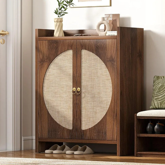 MKDK Shoe Storage Cabinet With Adjustable Shelves Rattan