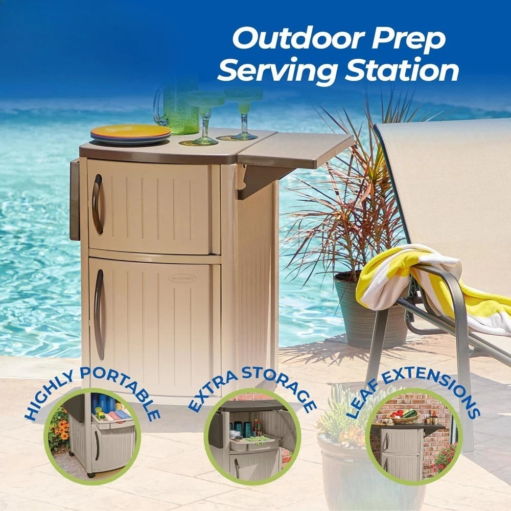 High-Concerned Serving Station Patio Cabinet With Wheels