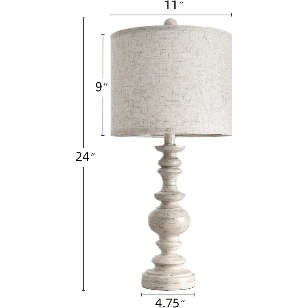 XMSJ Table Lamp Set Rustic Resin Farmhouse Linen Shade