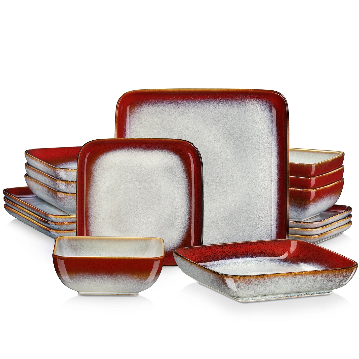 MALACASA Dinner Set Ceramic 16 Piece Square Kiln Glaze