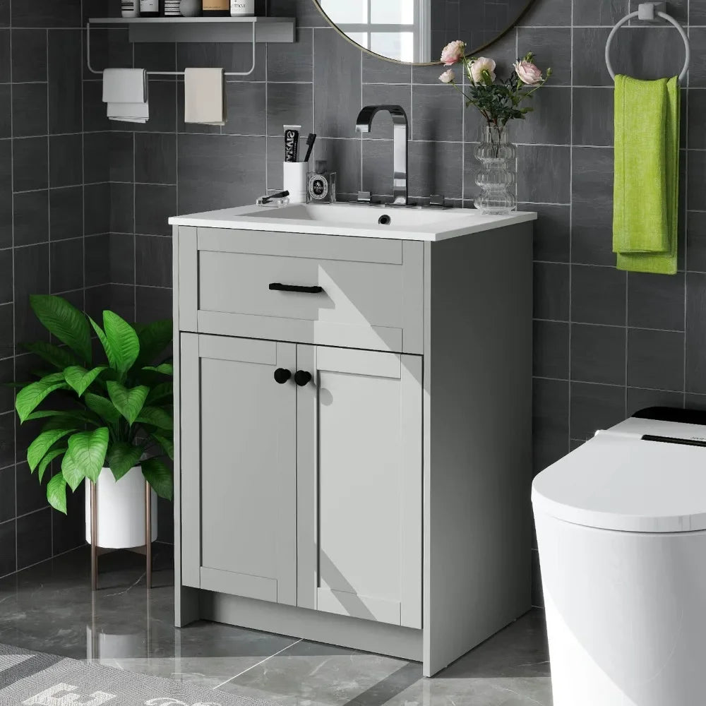 Bathroom Vanity Unit With Ceramic Basin Freestanding Cabinet