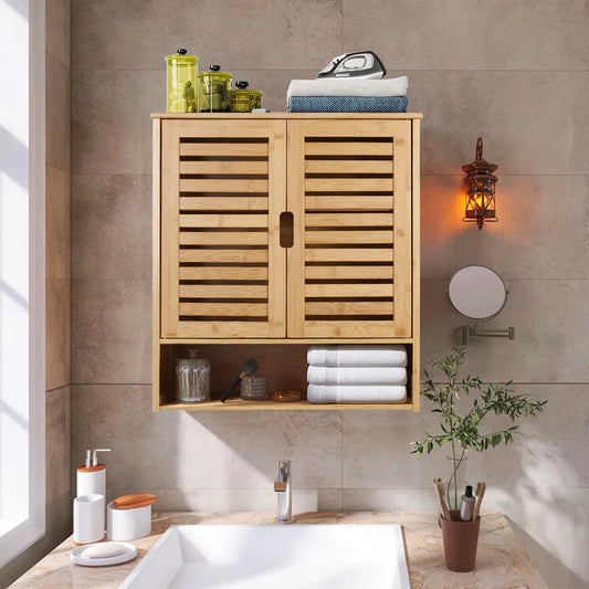 WisforFininsh Wall Cabinet Bamboo With Adjustable Shelves