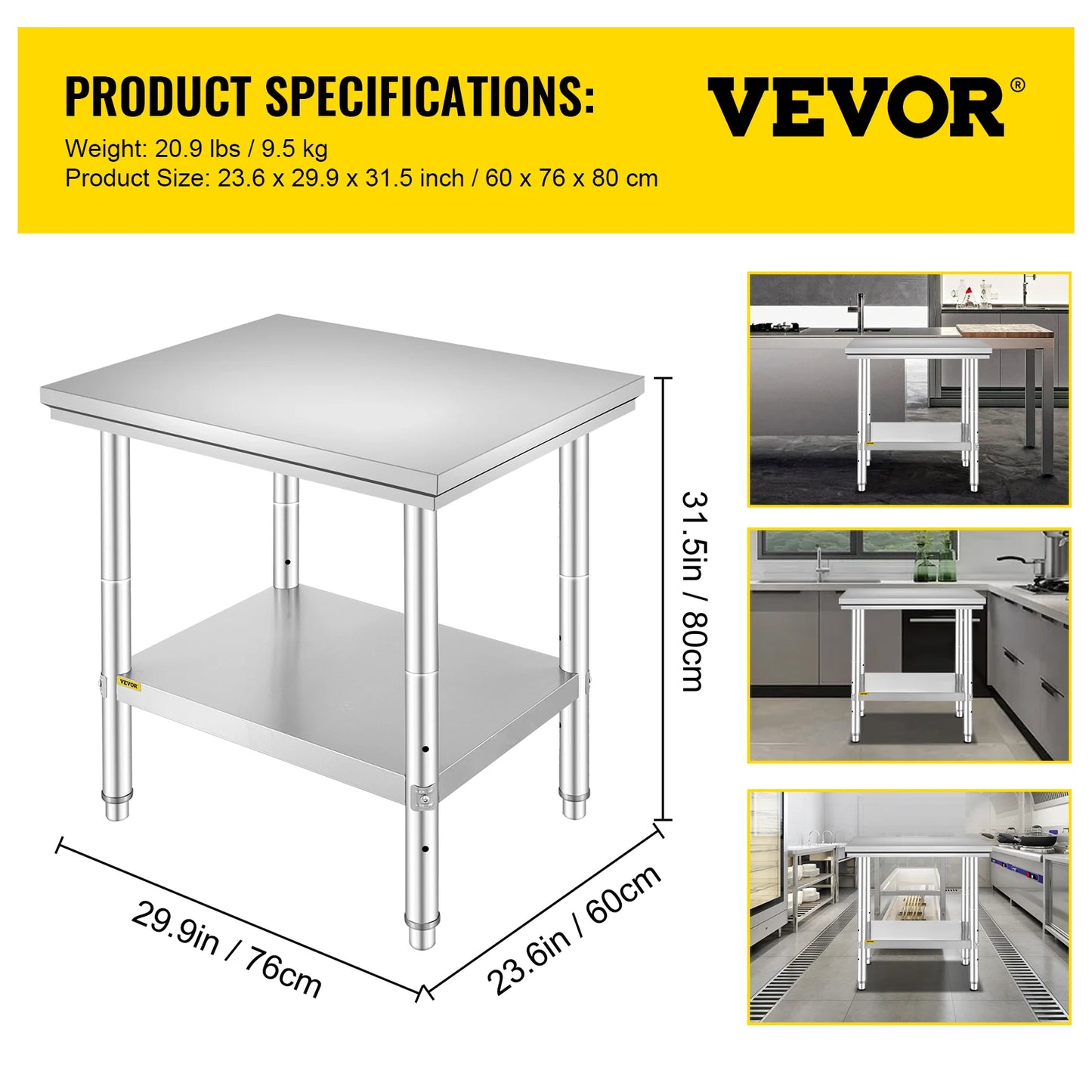 Kitchen Work Bench Stainless Steel Undershelf 330LBS Capacity