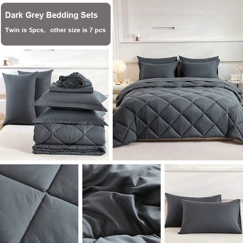 EasYum Bedding Set 7-Piece Brushed 100% Polyester Solid