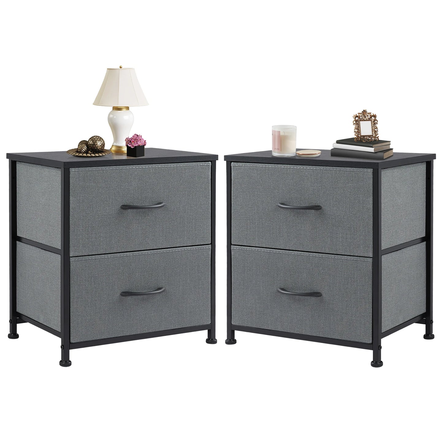 JHK Modern Morocco Style Nightstand With Two Fabric Drawers