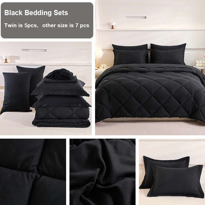EasYum Bedding Set 7-Piece Brushed 100% Polyester Solid