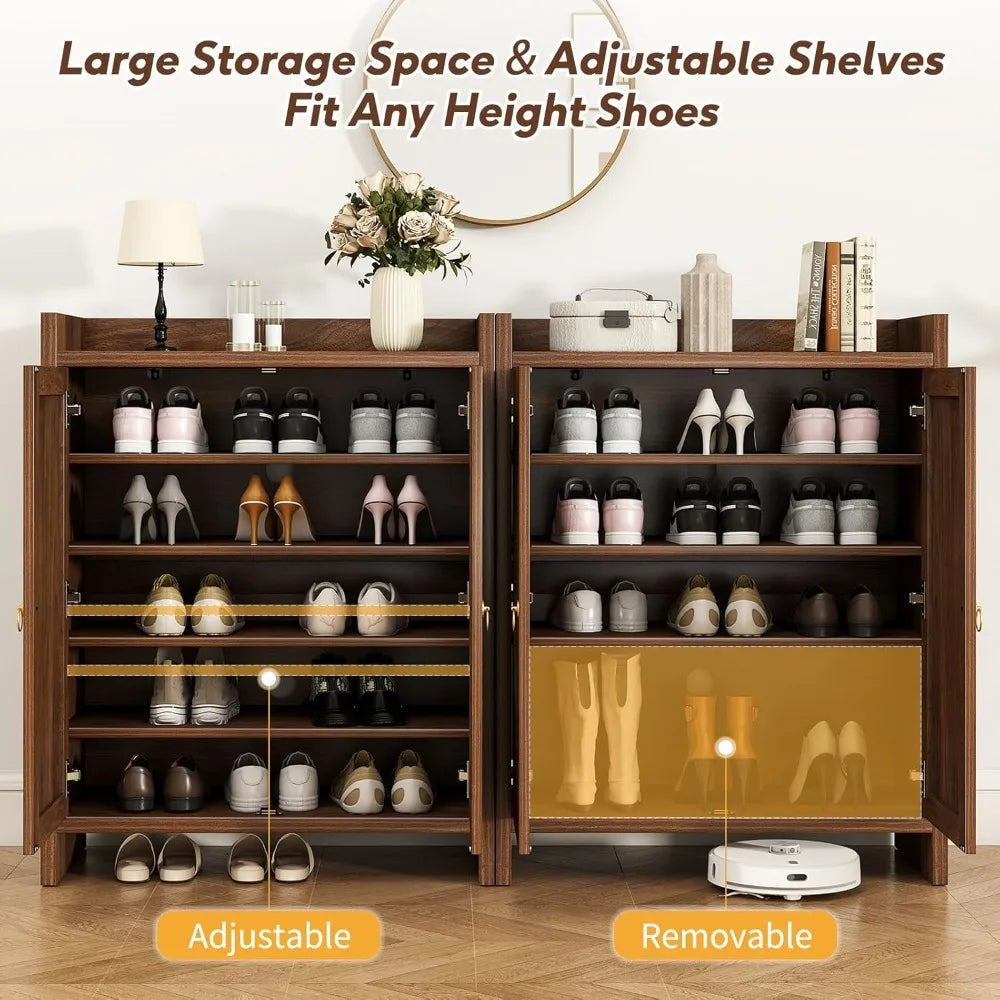 MKDK Shoe Storage Cabinet With Adjustable Shelves Rattan